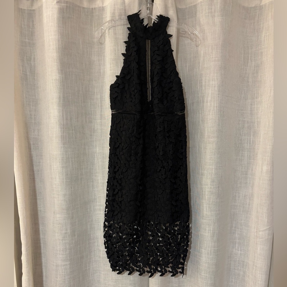 Bardot Black Lace Textured Halter Backless Dress
